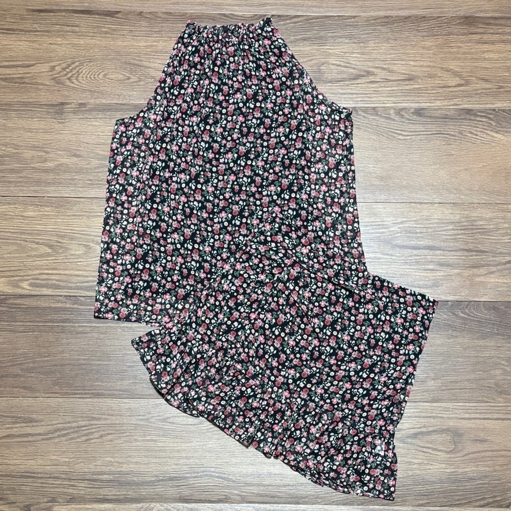 Bailey 44 Black and Pink Floral 2 piece Midi Skirt Set Size: Top/M Bottom/6